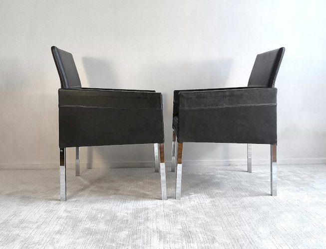 ✨? Superbe paire de fauteuils KFF « Texas » en cuir noir anthracite – Karl Friedrich Förster – Allemagne, années 1980 ?✨