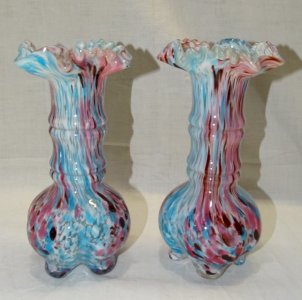 -SUPERBE PAIRE de VASES LEGRAS Verrerie de Clichy fin XIXe BLANC ROSE BLEU     D