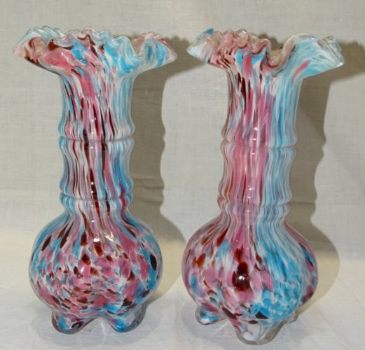 -SUPERBE PAIRE de VASES LEGRAS Verrerie de Clichy fin XIXe BLANC ROSE BLEU     D