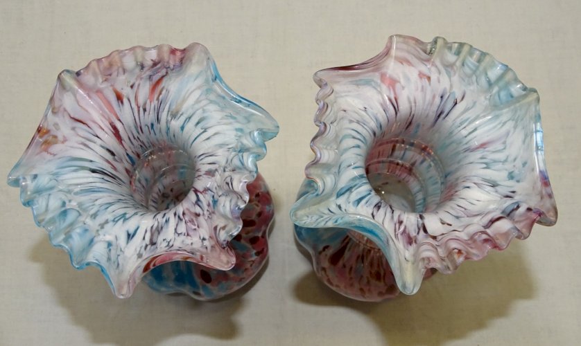 -SUPERBE PAIRE de VASES LEGRAS Verrerie de Clichy fin XIXe BLANC ROSE BLEU     D