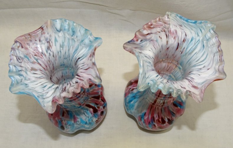 -SUPERBE PAIRE de VASES LEGRAS Verrerie de Clichy fin XIXe BLANC ROSE BLEU     D