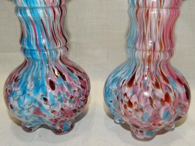 -SUPERBE PAIRE de VASES LEGRAS Verrerie de Clichy fin XIXe BLANC ROSE BLEU     D