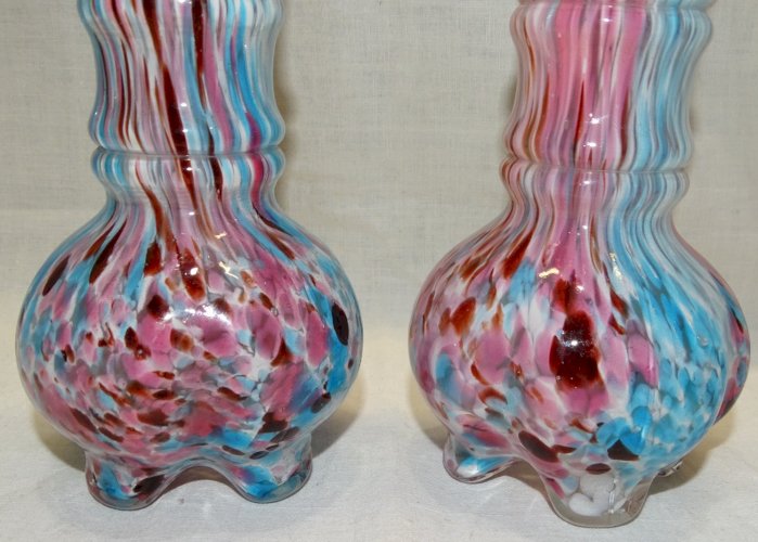 -SUPERBE PAIRE de VASES LEGRAS Verrerie de Clichy fin XIXe BLANC ROSE BLEU     D