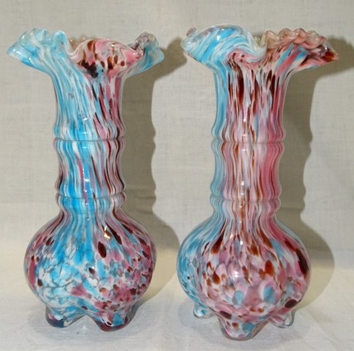-SUPERBE PAIRE de VASES LEGRAS Verrerie de Clichy fin XIXe BLANC ROSE BLEU     D