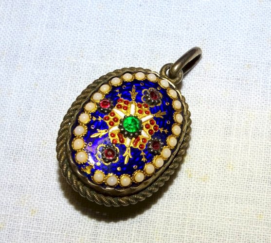 -SUPERBE PENDENTIF PORTE PHOTOS EMAUX BRESSANS XIXe Monture ARGENT VERMEIL