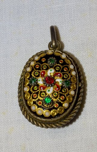 -SUPERBE PENDENTIF PORTE PHOTOS EMAUX BRESSANS XIXe Monture ARGENT VERMEIL