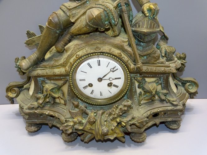 -SUPERBE PENDULE A POSER en BRONZE  ALBATRE XIXe un CHEVALIER MOUVEMENT SIMON  D