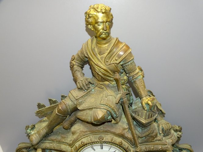 -SUPERBE PENDULE A POSER en BRONZE  ALBATRE XIXe un CHEVALIER MOUVEMENT SIMON  D