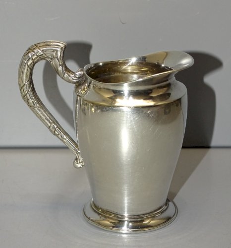 -SUPERBE PETIT POT A CREME / LAIT METAL ARGENTE CHRISTOFLE ANSE RUBANS CROISES D