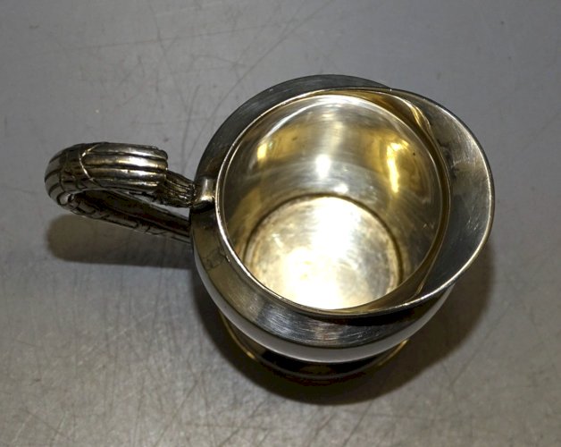 -SUPERBE PETIT POT A CREME / LAIT METAL ARGENTE CHRISTOFLE ANSE RUBANS CROISES D