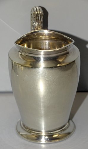 -SUPERBE PETIT POT A CREME / LAIT METAL ARGENTE CHRISTOFLE ANSE RUBANS CROISES D