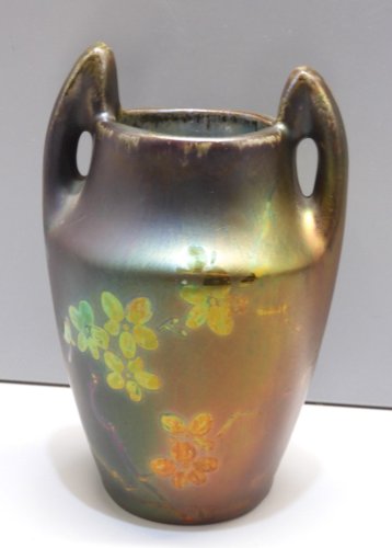 -SUPERBE PETIT VASE CERAMIQUE IRISEE & avec PETITES FLEURS  signé MONTIERES   D