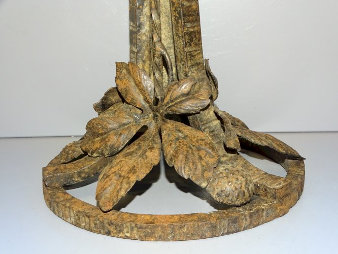 -SUPERBE PIED FER FORGE FEUILLES & BOGUES CHATAIGNIER Goût E BRANDT non signé  D