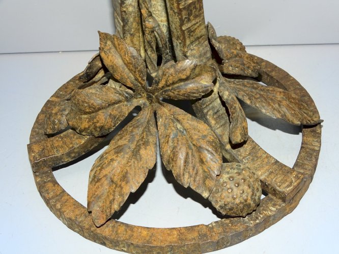 -SUPERBE PIED FER FORGE FEUILLES & BOGUES CHATAIGNIER Goût E BRANDT non signé  D