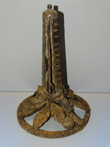 -SUPERBE PIED FER FORGE FEUILLES & BOGUES CHATAIGNIER Goût E BRANDT non signé  D