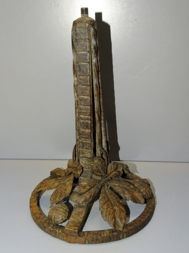 -SUPERBE PIED FER FORGE FEUILLES & BOGUES CHATAIGNIER Goût E BRANDT non signé  D