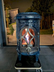 Stunning Antique Deville "Non Pareil" Cast Iron Blue Enamel Stove – Converted to Bioethanol (Flue-less)