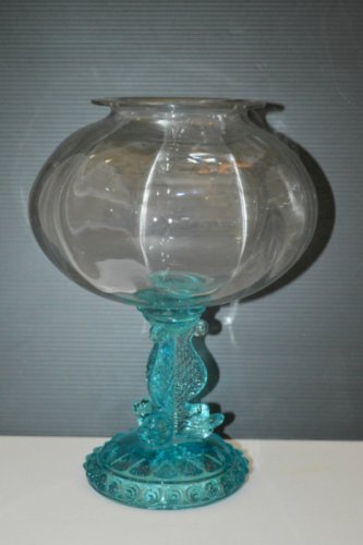 -SUPERBE POT BOCAL A SANGSUES Pieds dauphins Bleu PORTIEUX VERRE Soufflé D