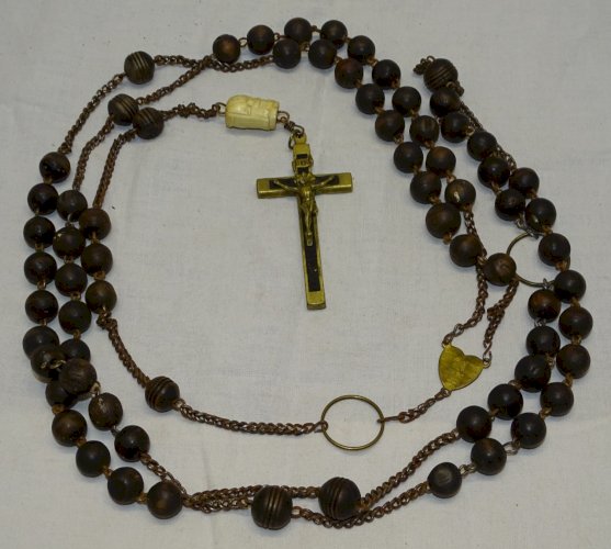 -SUPERBE ROSAIRE CROIX JESUS PERLE TETE DU CHRIST & TETE MORT OS DE BOEUF XIX  D