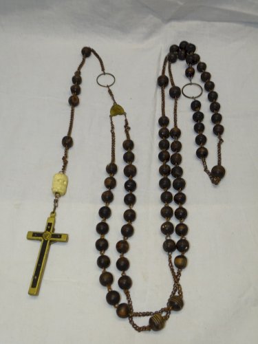 -SUPERBE ROSAIRE CROIX JESUS PERLE TETE DU CHRIST & TETE MORT OS DE BOEUF XIX  D