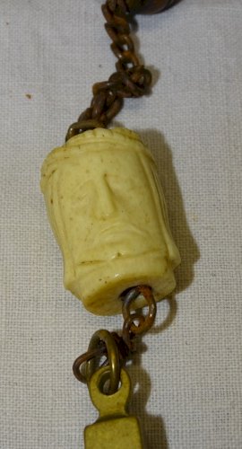 -SUPERBE ROSAIRE CROIX JESUS PERLE TETE DU CHRIST & TETE MORT OS DE BOEUF XIX  D
