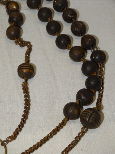-SUPERBE ROSAIRE CROIX JESUS PERLE TETE DU CHRIST & TETE MORT OS DE BOEUF XIX  D