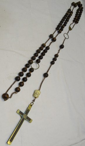 -SUPERBE ROSAIRE CROIX JESUS PERLE TETE DU CHRIST & TETE MORT OS DE BOEUF XIX  D