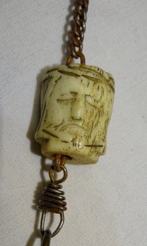 -SUPERBE ROSAIRE CROIX JESUS PERLE TETE DU CHRIST & TETE MORT OS DE BOEUF XIX  D