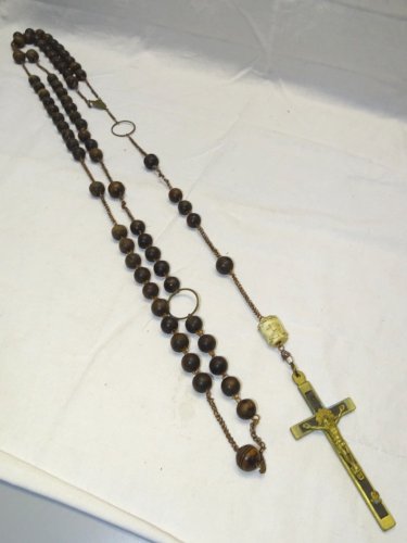 -SUPERBE ROSAIRE CROIX JESUS PERLE TETE DU CHRIST & TETE MORT OS DE BOEUF XIX  D