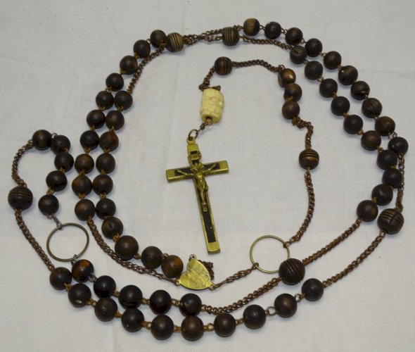 -SUPERBE ROSAIRE CROIX JESUS PERLE TETE DU CHRIST & TETE MORT OS DE BOEUF XIX  D