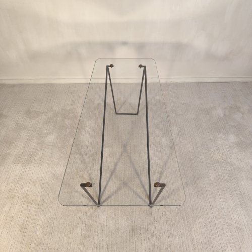 ? Superbe table basse asymétrique AIRBORNE 1950’s verre et métal laqué Made In Montreuil ?