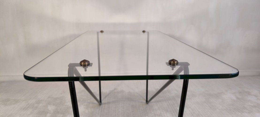 ? Superbe table basse asymétrique AIRBORNE 1950’s verre et métal laqué Made In Montreuil ?
