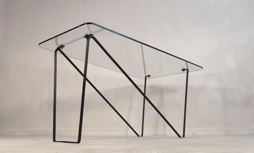 ? Superbe table basse asymétrique AIRBORNE 1950’s verre et métal laqué Made In Montreuil ?