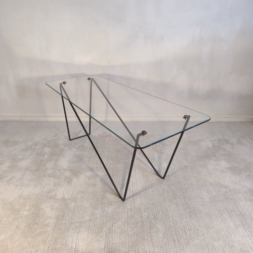 ? Superbe table basse asymétrique AIRBORNE 1950’s verre et métal laqué Made In Montreuil ?