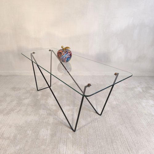 ? Superbe table basse asymétrique AIRBORNE 1950’s verre et métal laqué Made In Montreuil ?