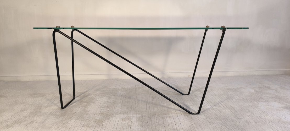 ? Superbe table basse asymétrique AIRBORNE 1950’s verre et métal laqué Made In Montreuil ?