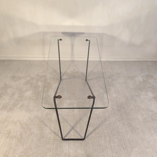 ? Superbe table basse asymétrique AIRBORNE 1950’s verre et métal laqué Made In Montreuil ?