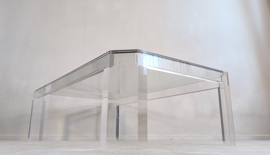 ?✨ Superbe Table basse en Altuglas et verre – signée Marc Micoud, circa 1970 ✨?