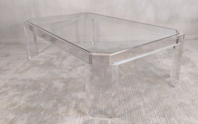 ?✨ Superbe Table basse en Altuglas et verre – signée Marc Micoud, circa 1970 ✨?