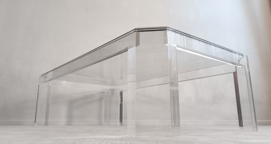 ?✨ Superbe Table basse en Altuglas et verre – signée Marc Micoud, circa 1970 ✨?