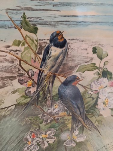 superbe tableau à decor doiseaux signé Sauvanon et daté 1939 en bon etat