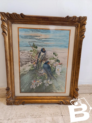 superbe tableau à decor doiseaux signé Sauvanon et daté 1939 en bon etat