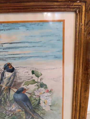 superbe tableau à decor doiseaux signé Sauvanon et daté 1939 en bon etat