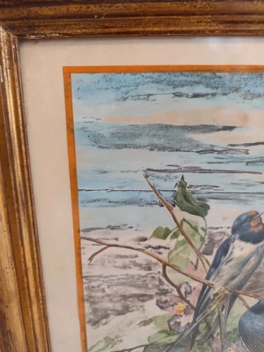 superbe tableau à decor doiseaux signé Sauvanon et daté 1939 en bon etat