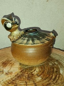 superb stoneware teapot from La Borne? Bird head handle in good condition