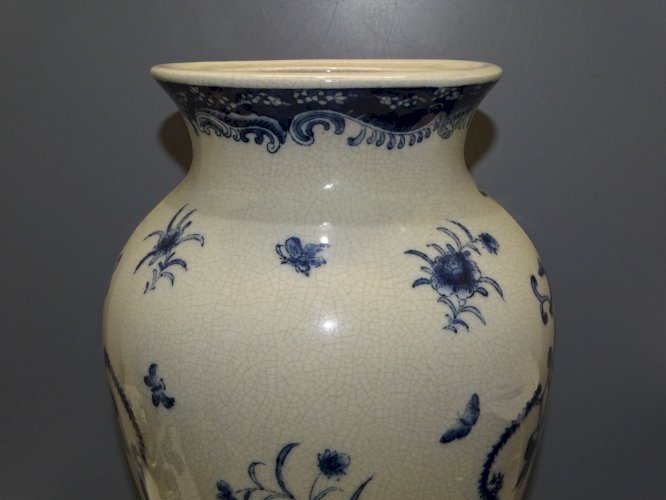 -SUPERBE VASE CERAMIQUE CRAQUELEE SOCLE BRONZE XXe D'après WONG LEE 1895   D