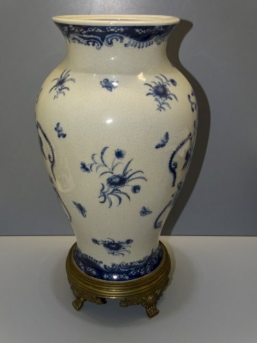 -SUPERBE VASE CERAMIQUE CRAQUELEE SOCLE BRONZE XXe D'après WONG LEE 1895   D