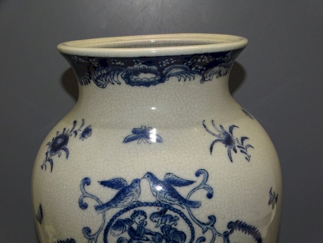 -SUPERBE VASE CERAMIQUE CRAQUELEE SOCLE BRONZE XXe D'après WONG LEE 1895   D