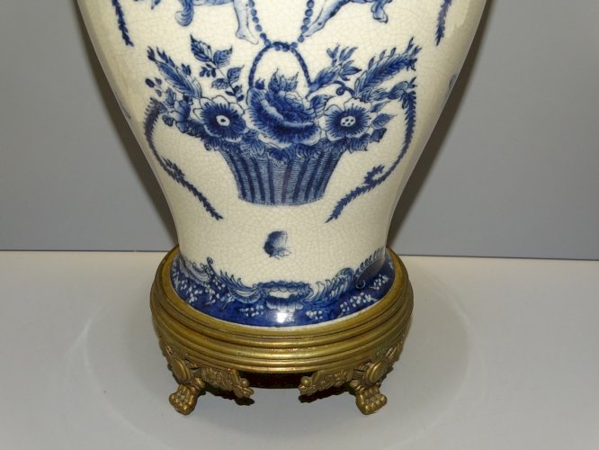 -SUPERBE VASE CERAMIQUE CRAQUELEE SOCLE BRONZE XXe D'après WONG LEE 1895   D