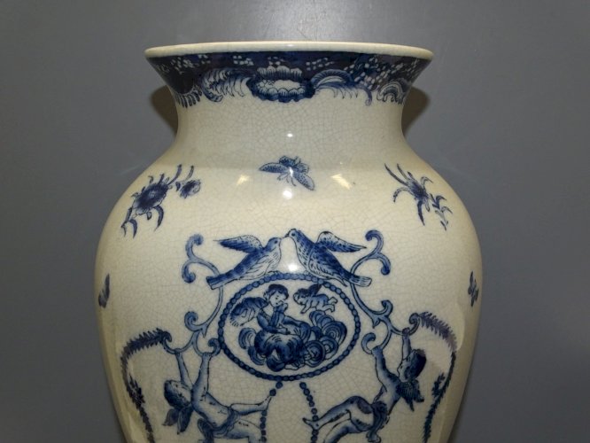 -SUPERBE VASE CERAMIQUE CRAQUELEE SOCLE BRONZE XXe D'après WONG LEE 1895   D